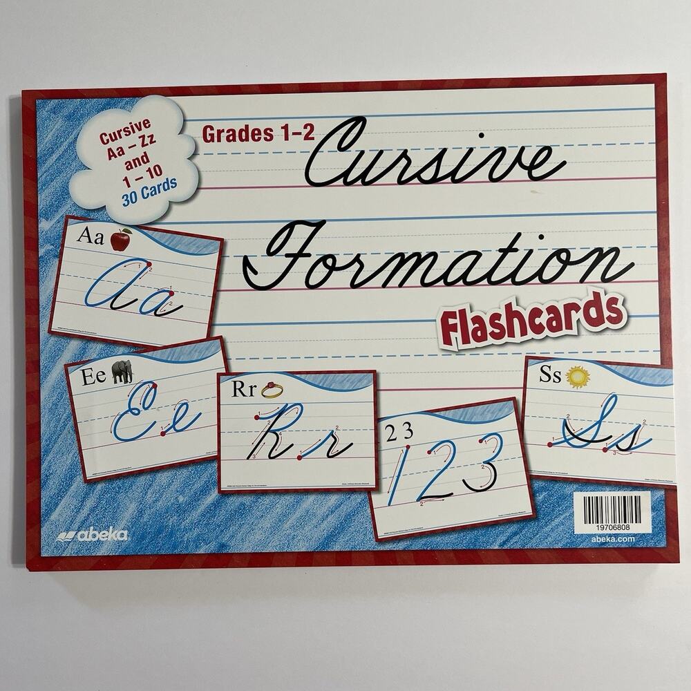 Abeka Grades 1 and 2 Cursive Formation Flashcards Large A to Z and 1 to 10